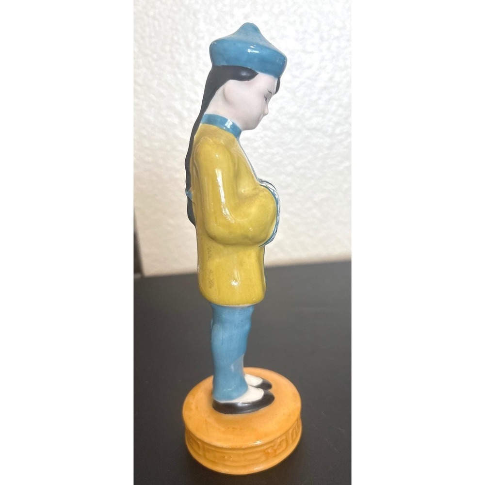 VTG Moriyama Occupied Japan Porcelain Figurine Man Yell/Blue 7.5" 1016 - Picture 3 of 7